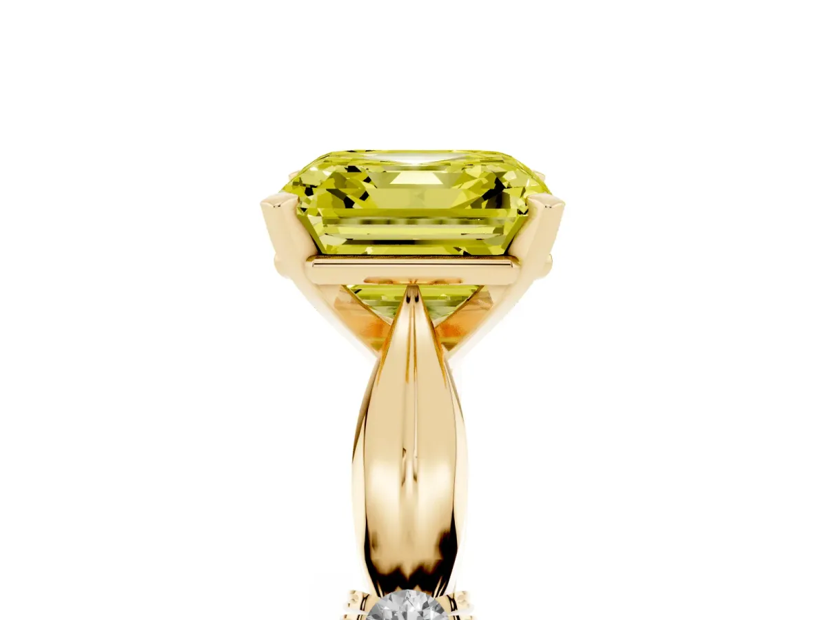 Fancy Yellow Asscher Cut Solitaire Diamond Twisted Band with Four-Prong Setting Yellow gold