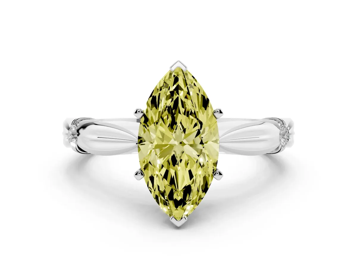 Fancy Yellow Marquise Cut Solitaire Diamond Twisted Band with Four-Prong Setting Silver
