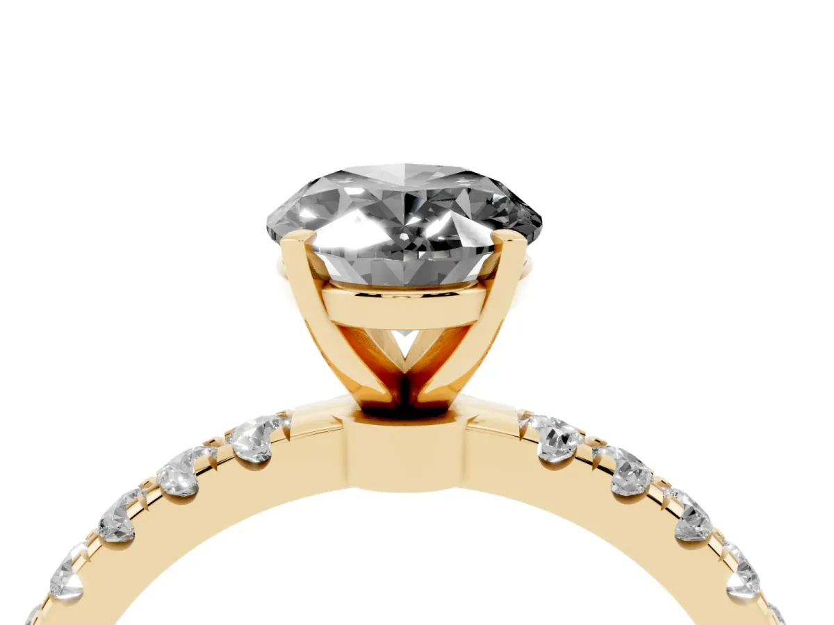 Fancy Black Oval Cut Diamond Solitaire Ring with Pavé Accents and Four-Prong Setting Yellow gold