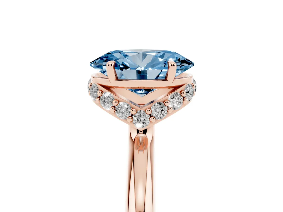 Fancy Blue Oval Cut Brilliant Solitaire Engagement Ring with Six-Prong Setting and Classic Band Rose gold