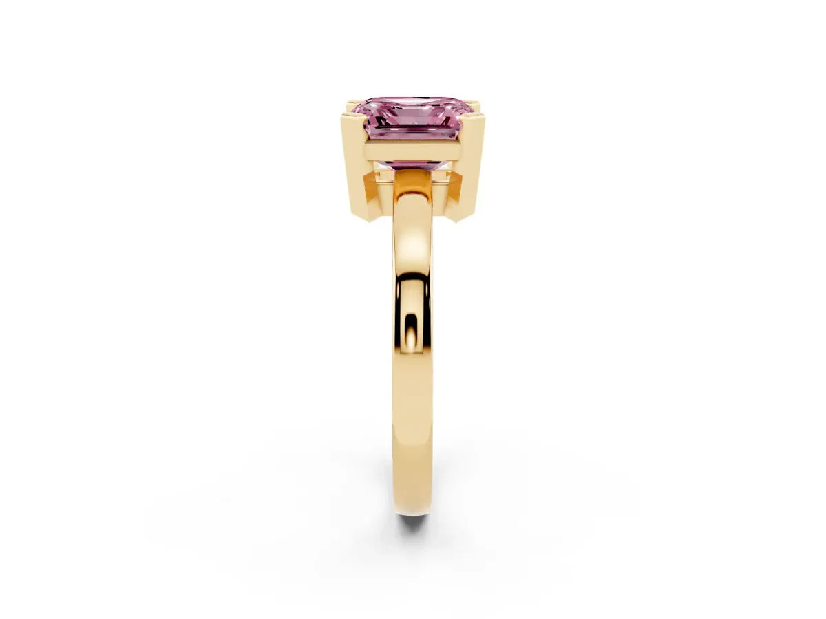 Fancy Pink Asscher Cut Cut Solitaire Ring with Four-Prong Setting and Classic Band Yellow gold
