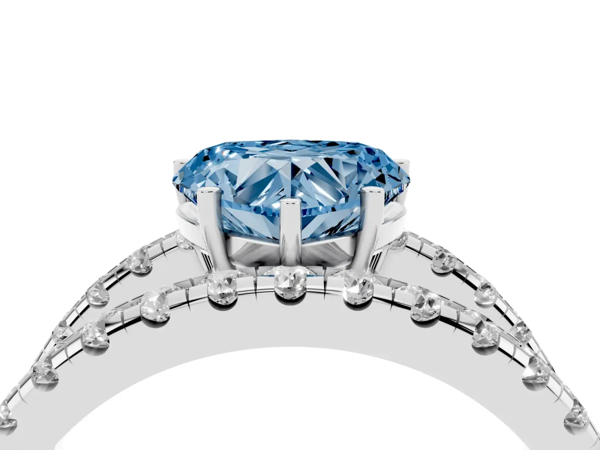 Fancy Blue Heart Cut Solitaire Split Shank Pave Diamond Ring Silver