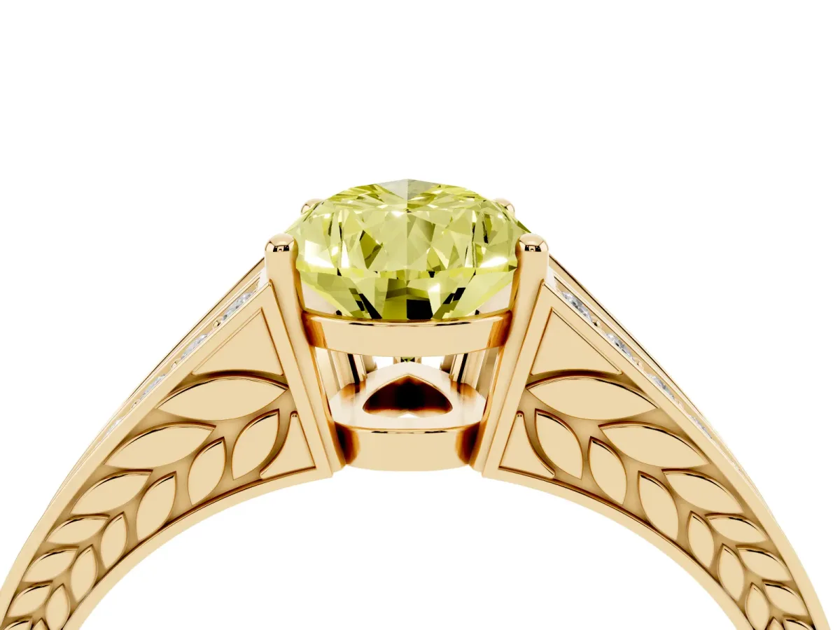 Fancy Yellow Pear Cut Diamond Split Shank Ring with Pavé Band and Four-Prong Setting Yellow gold