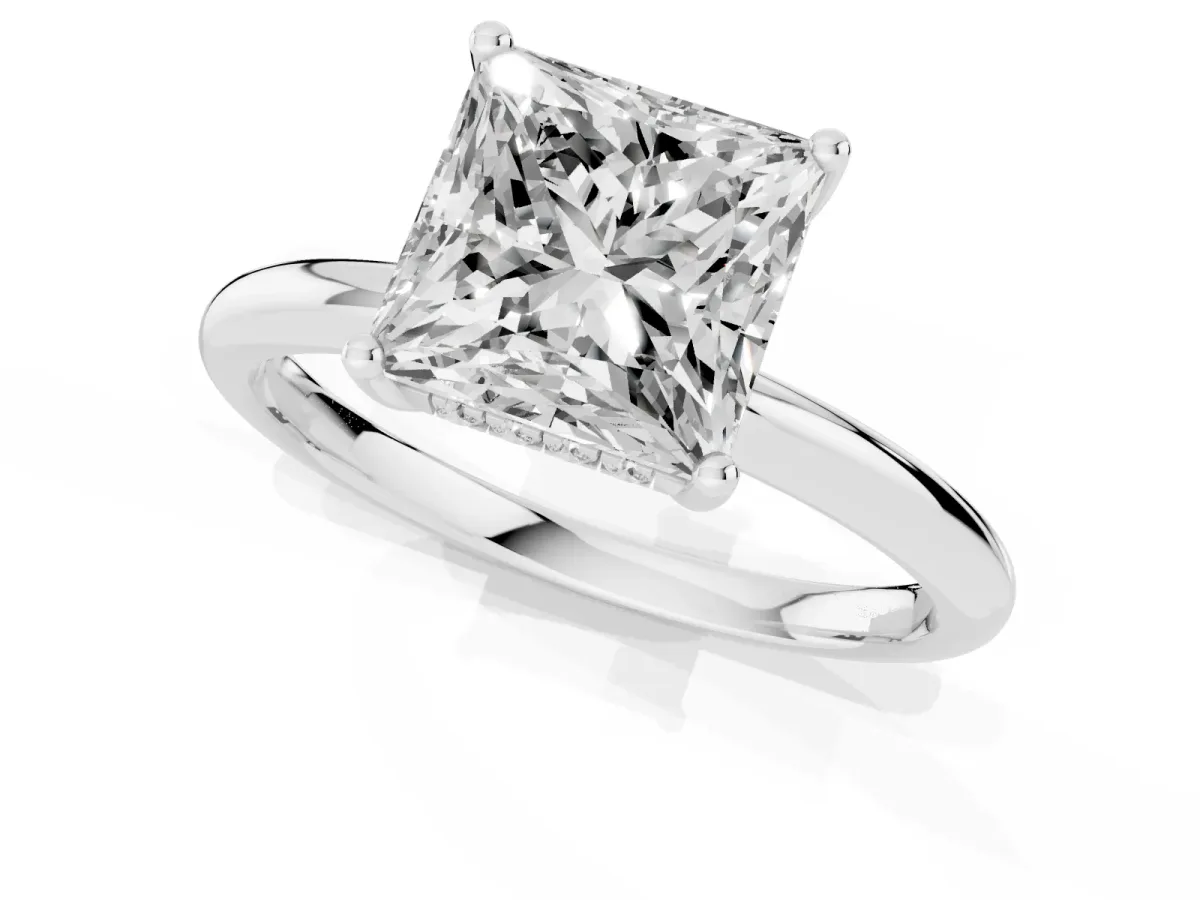 Princess Cut Cut Solitaire Engagement Ring with Four-Prong Setting and Classic Band Platinum