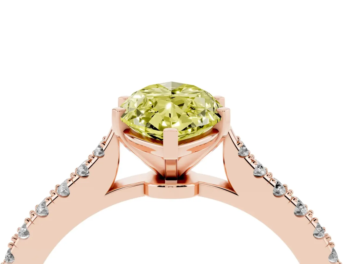 Fancy Yellow Marquise Cut Cut Solitaire Diamond Engagement Ring with Pave Band and Four-Prong Setting Rose gold