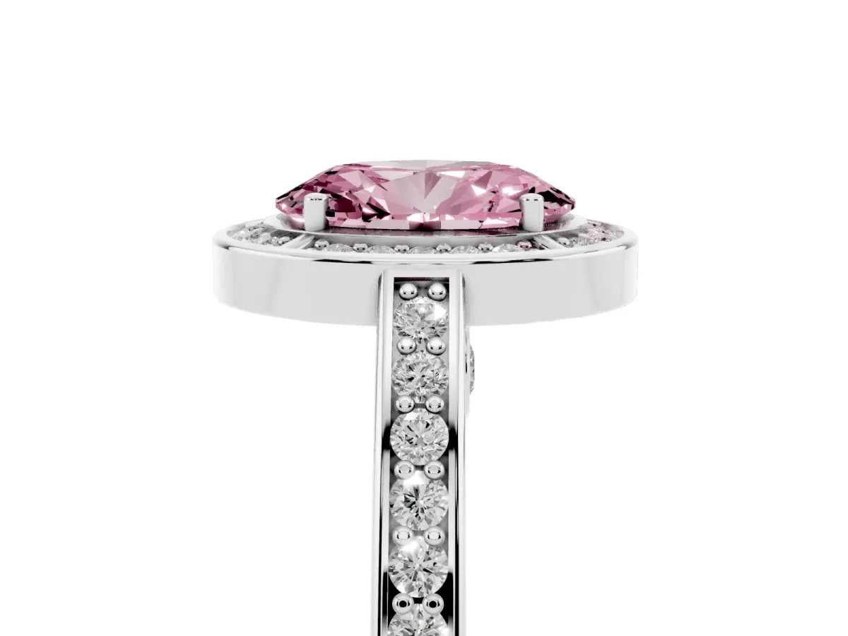 Fancy Pink Oval Cut Cut Halo Pave Split Shank Prong Setting Ring White gold
