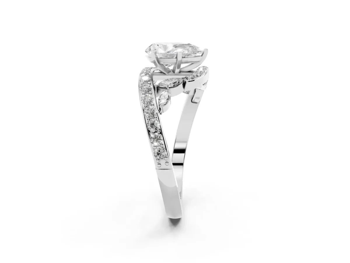 Pear Cut Solitaire with Pavé Twist Band and Four-Prong Setting Silver