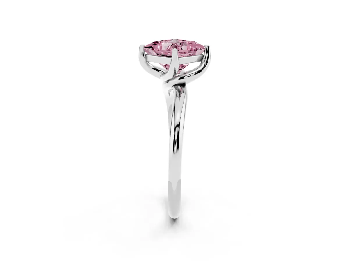Fancy Pink Princess Cut Diamond Solitaire Engagement Ring with Four-Prong Setting and Classic Band White gold