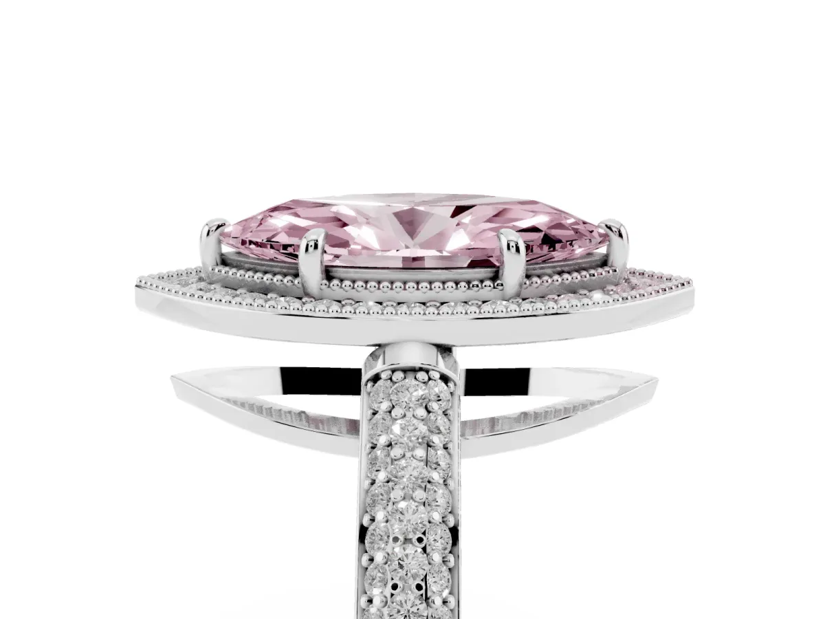 Fancy Pink Marquise Cut Cut Halo Diamond Pave Band with Four-Prong Setting Silver
