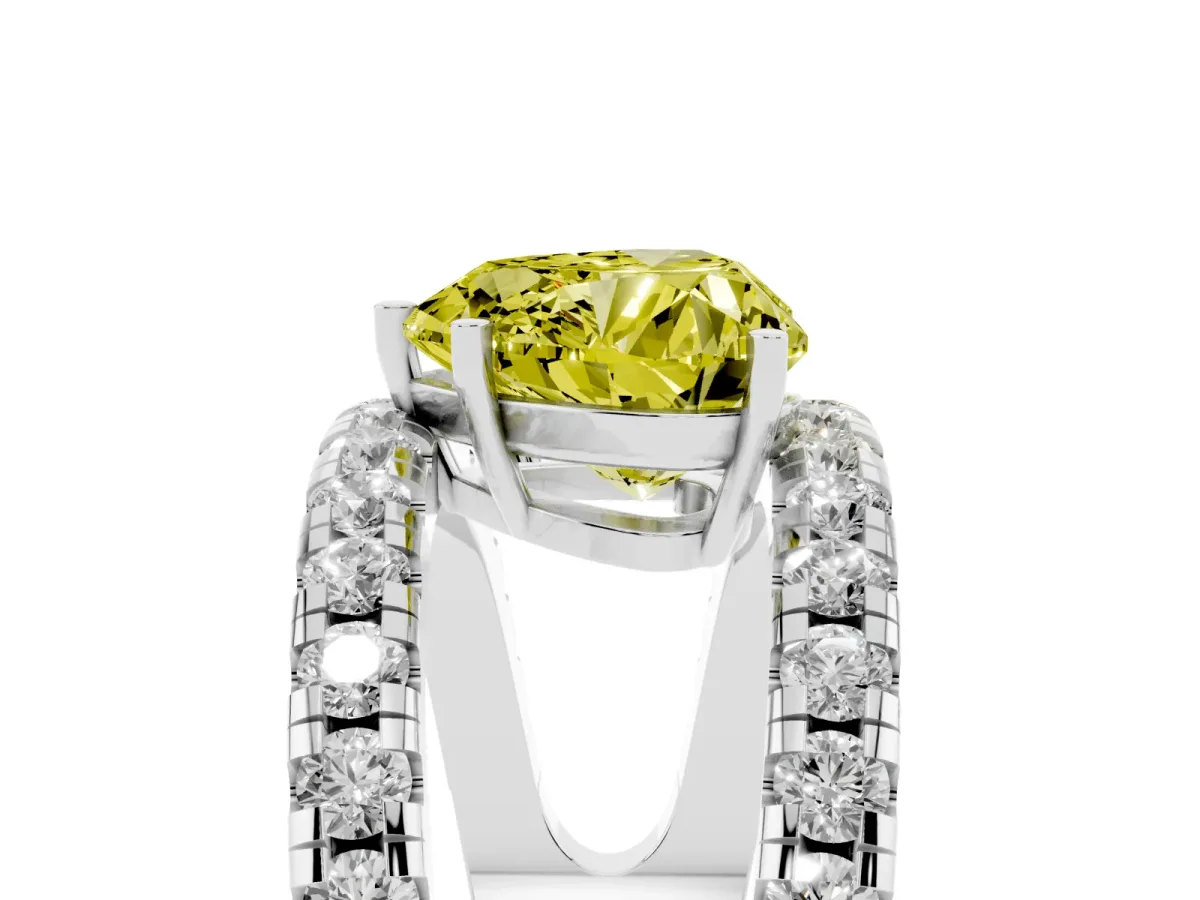 Fancy Yellow Heart Cut Solitaire Split Shank Pave Diamond Ring Platinum