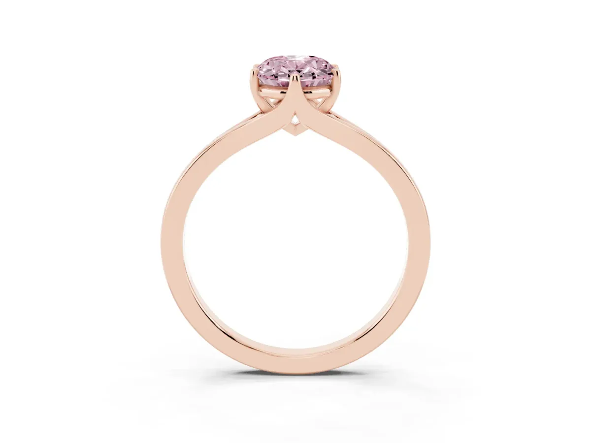 Fancy Pink Oval Cut Solitaire Diamond Ring with Six-Prong Setting and Tapered Band Rose gold