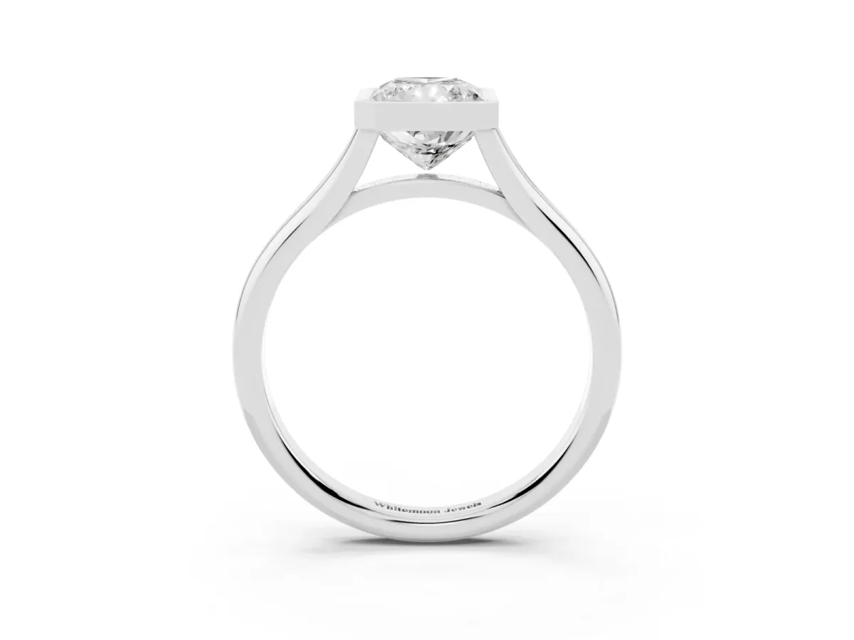 Bezel Set Radiant Cut Cut Solitaire Ring with Tapered Band Silver