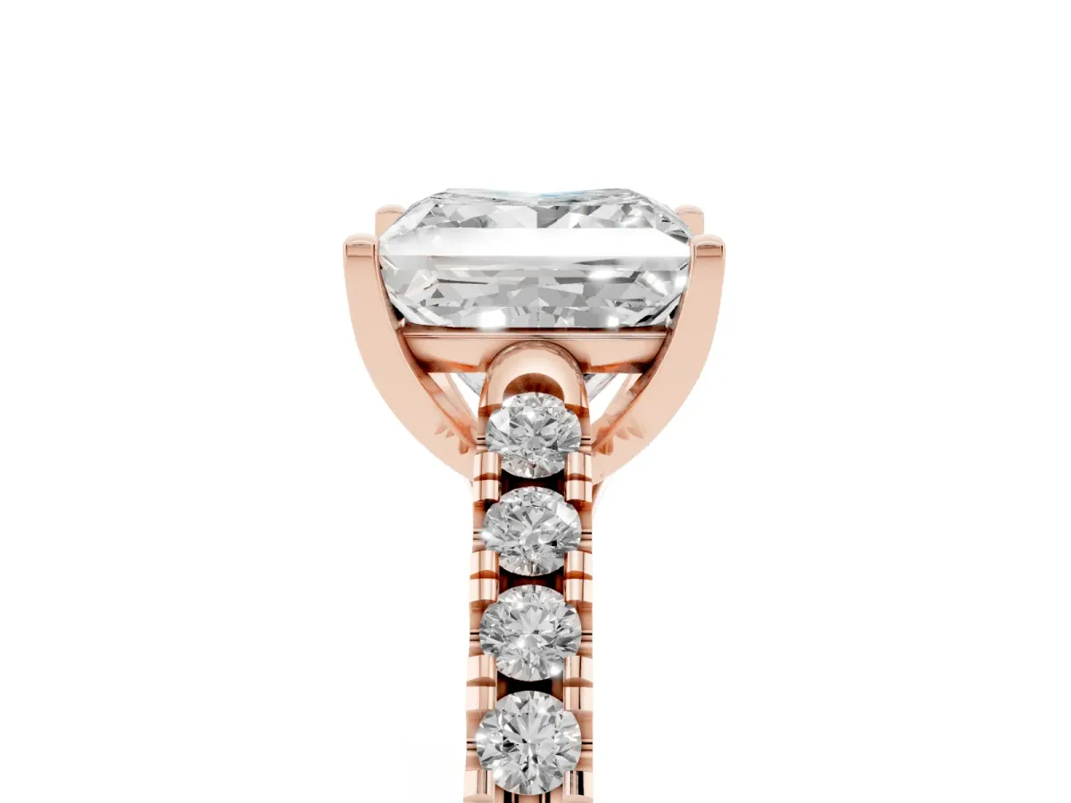 Princess Cut Diamond Pavé Band Solitaire Ring with Prong Setting Rose gold