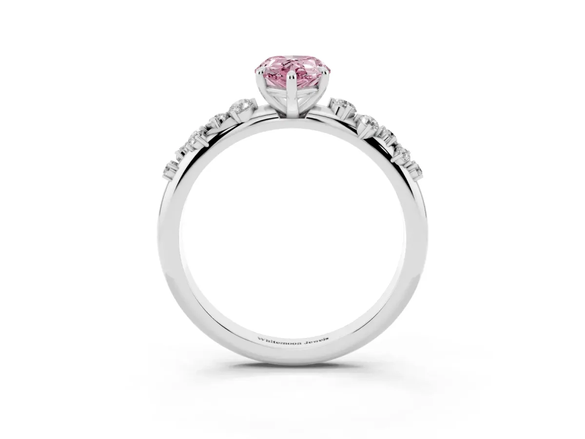 Fancy Pink Pear Cut Diamond Cluster Prong-Set Solitaire Ring White gold