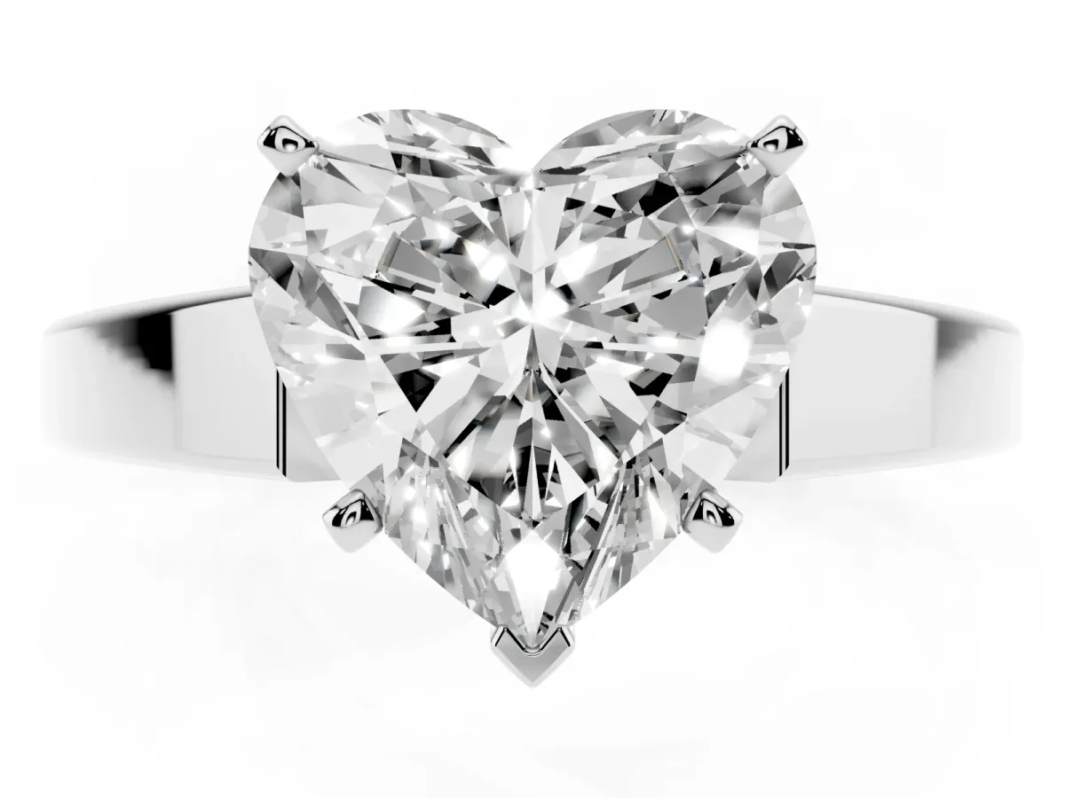 Heart Cut Solitaire Engagement Ring with Four-Prong Setting and Tapered Band Silver