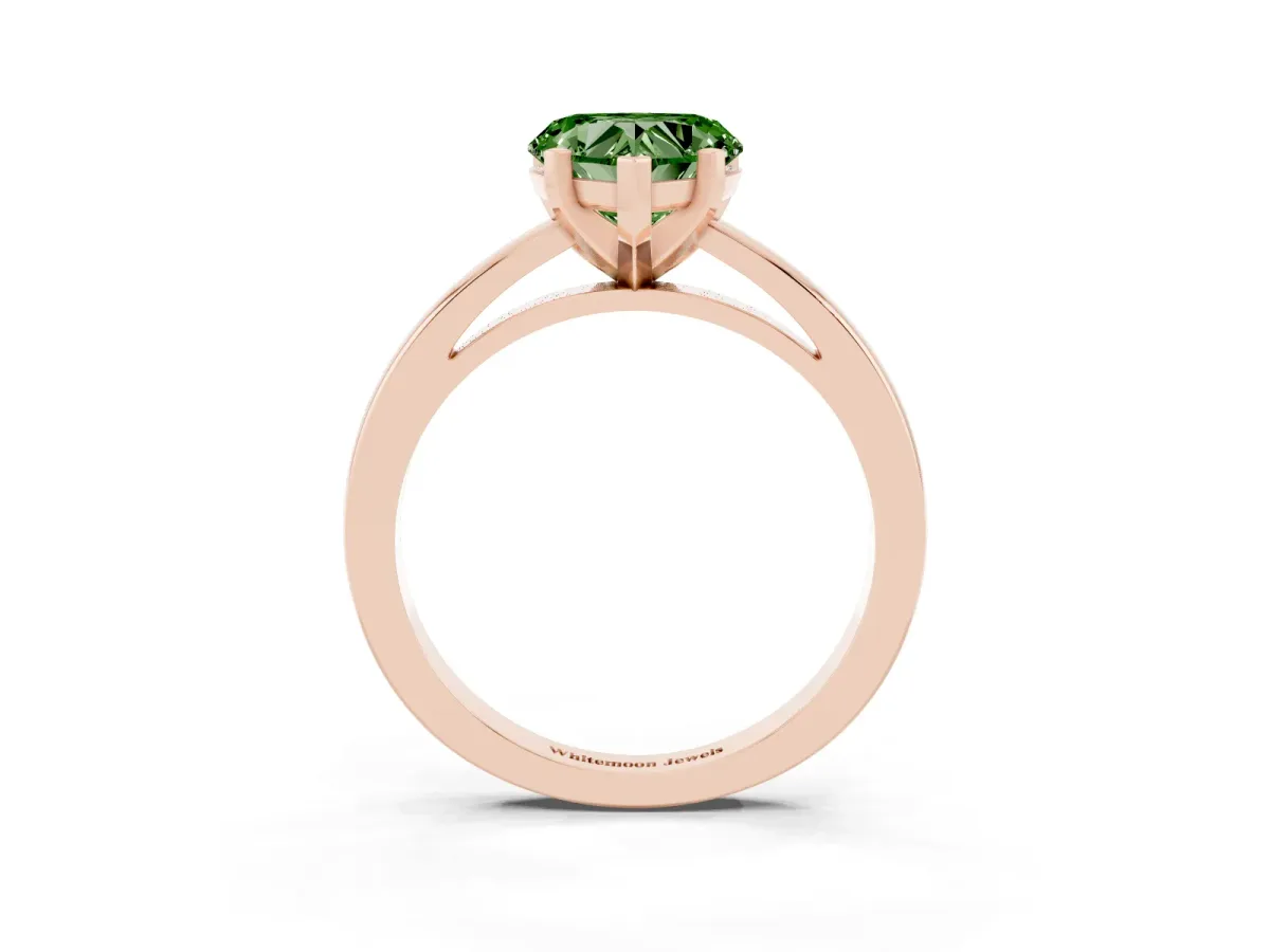 Fancy Green Heart Cut Solitaire Diamond Engagement Ring with Four-Prong Setting on a Classic Band Rose gold