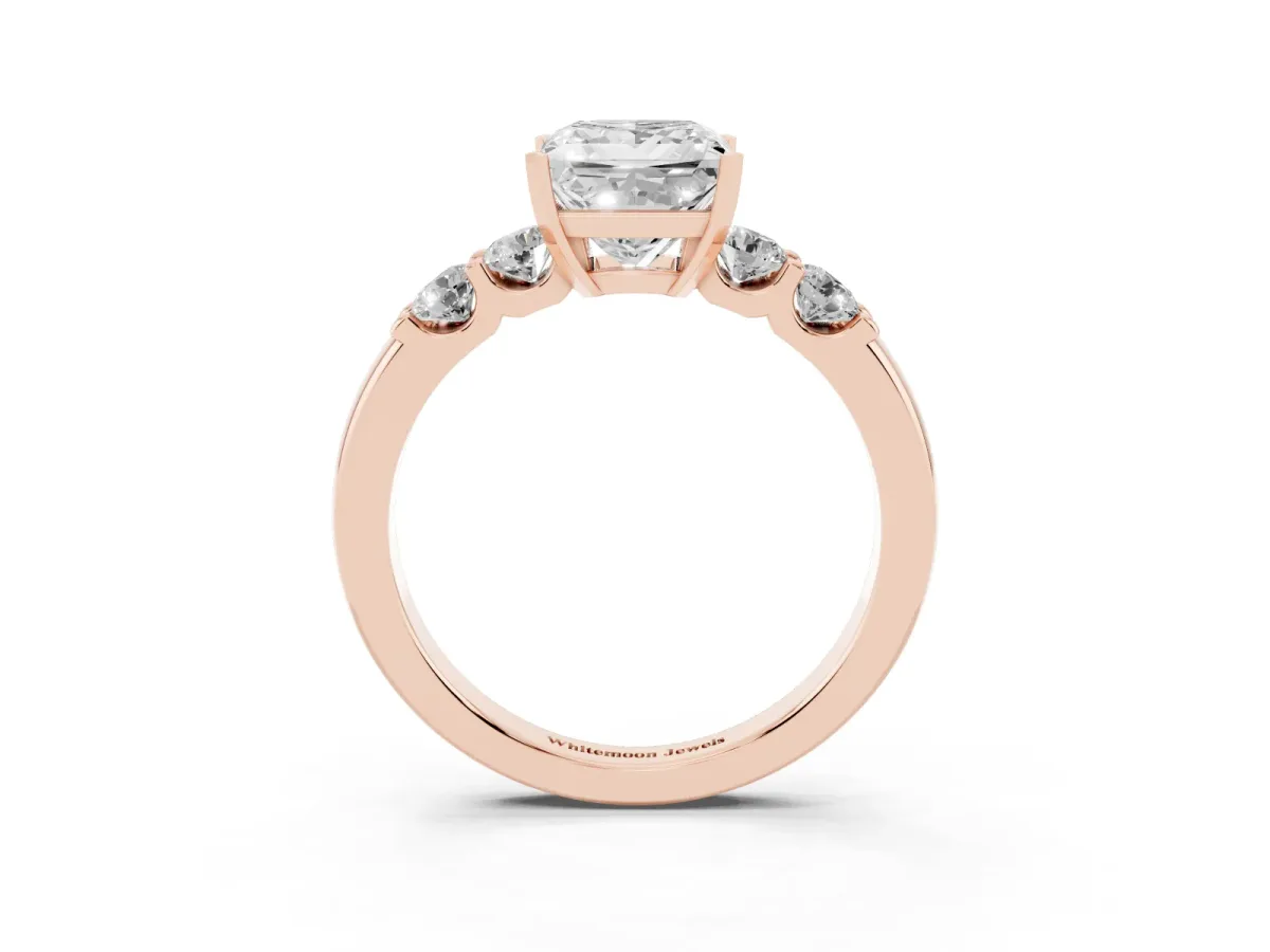 Princess Cut Brilliant Cut Diamond Five-Stone Prong Set Engagement Ring with Channel Band Rose gold