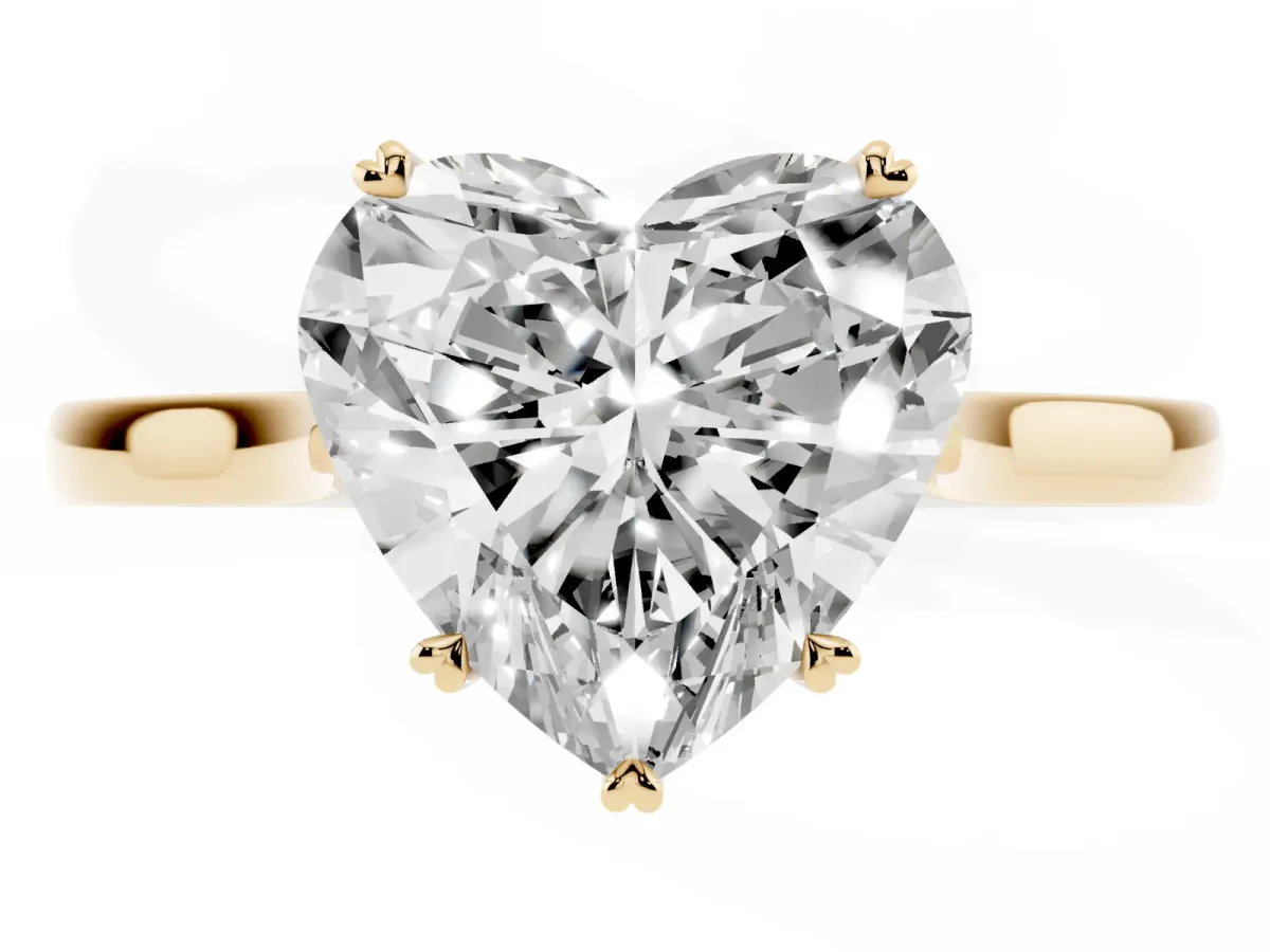 Heart Cut Solitaire Heart Prong Engagement Ring with Tapered Band Yellow gold