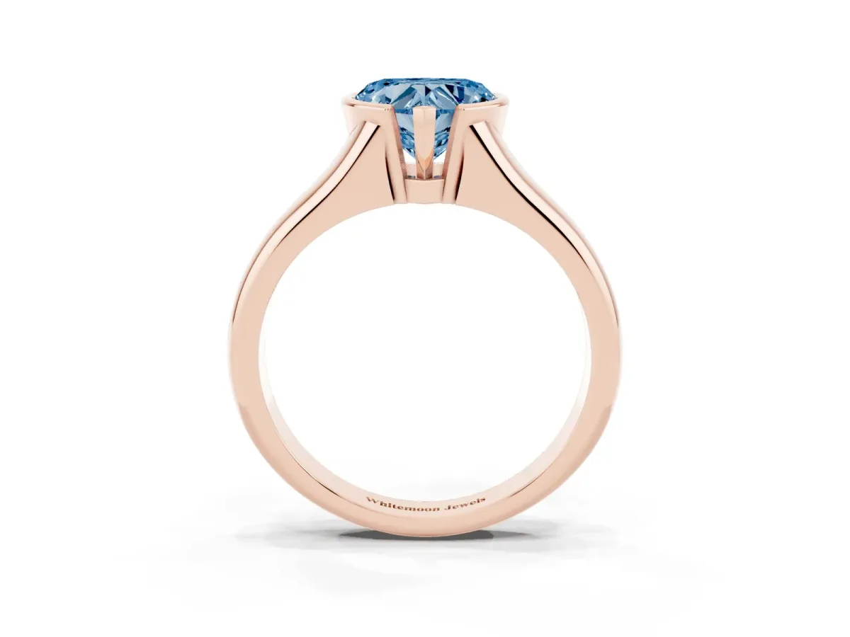 Fancy Blue Heart Cut Solitaire Tension Set Diamond Ring with Split Shank Band Rose gold