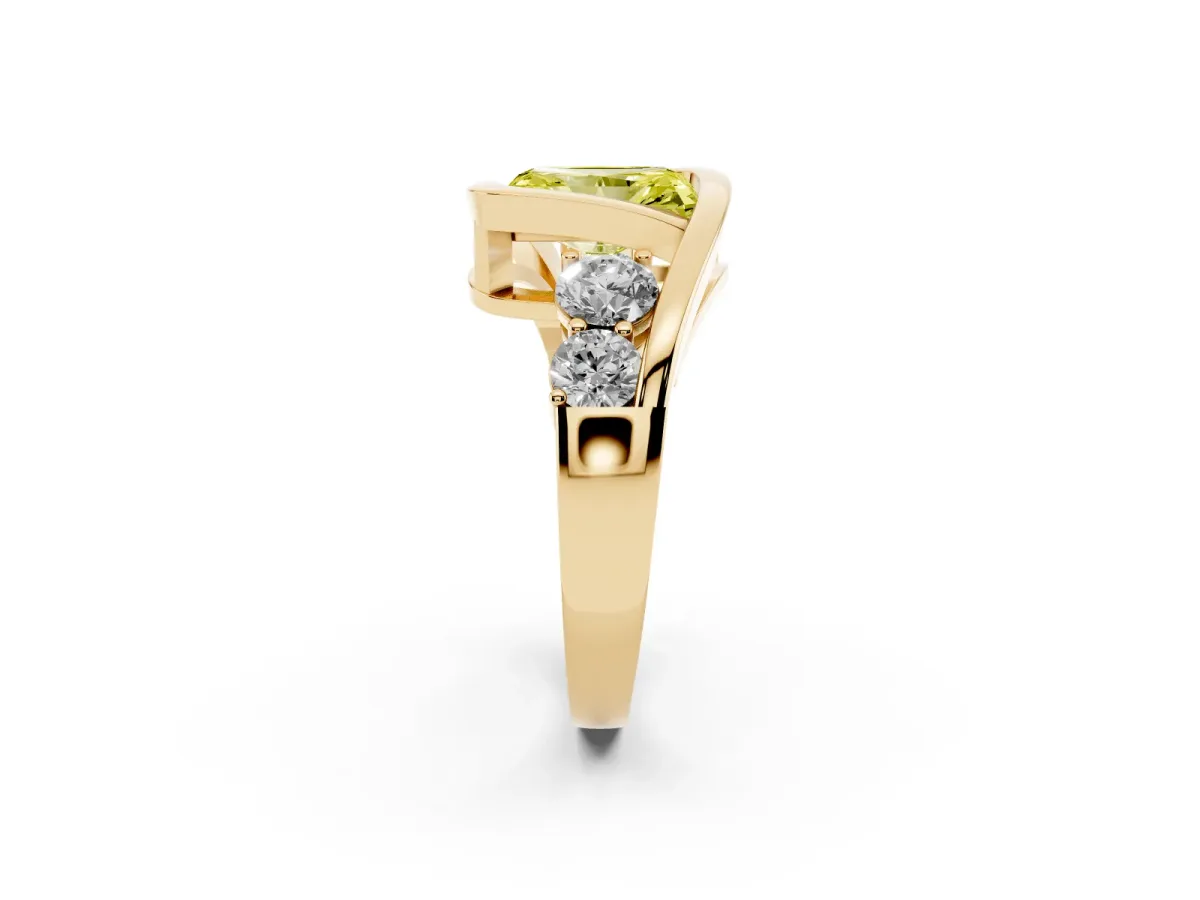Fancy Yellow Bezel Set Radiant Cut Diamond Bypass Ring with Round Accents Yellow gold