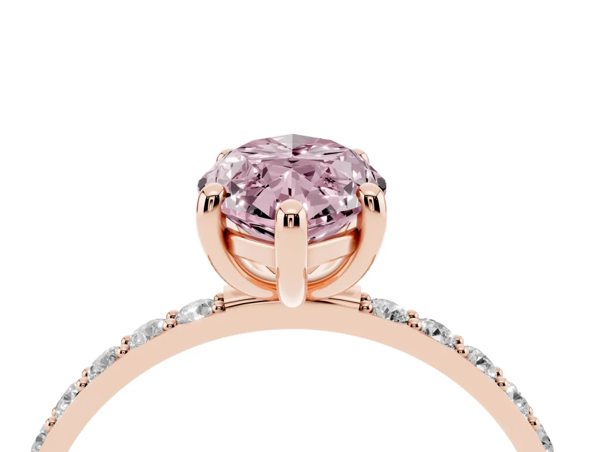 Fancy Pink Marquise Cut Diamond Solitaire Ring with Round Pavé Band and Prong Setting Rose gold