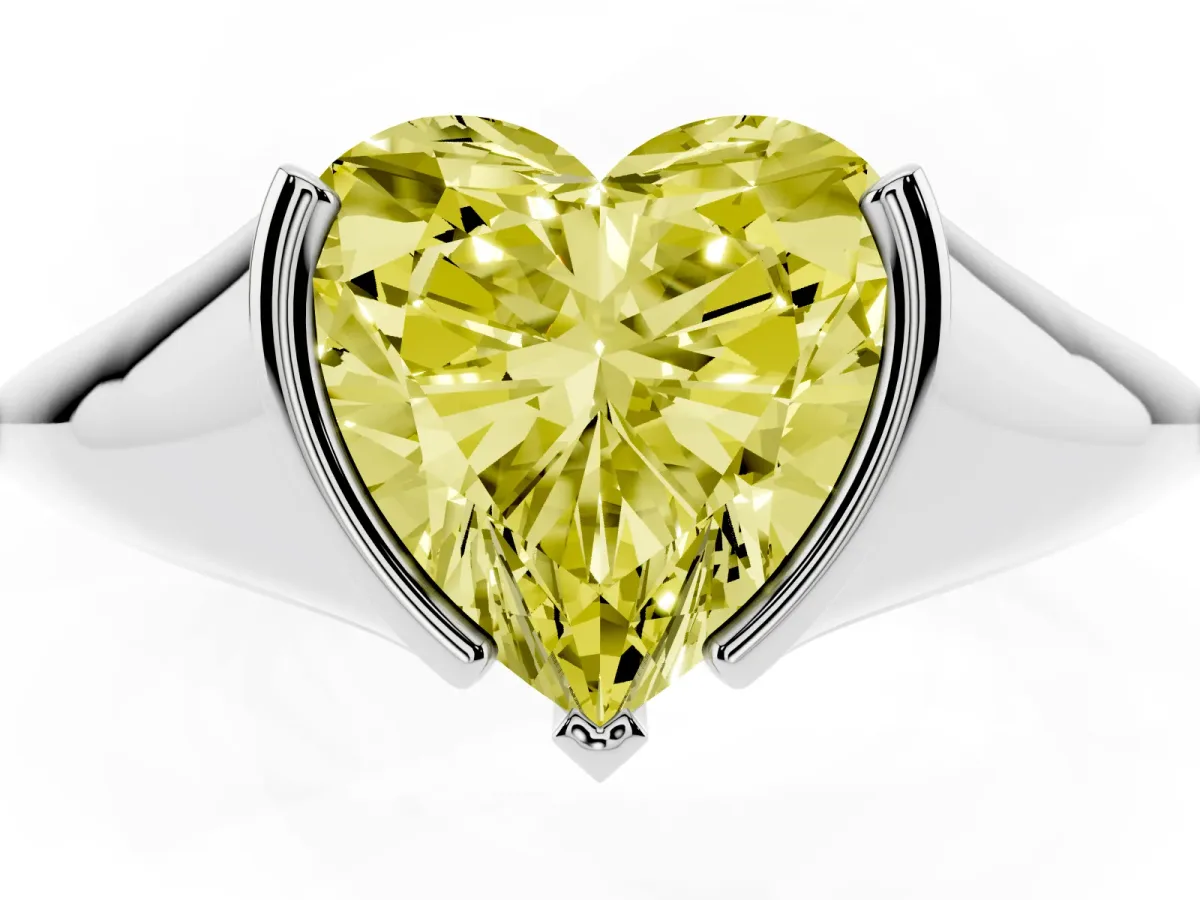Fancy Yellow Heart Cut Solitaire Tension Set Diamond Ring Silver