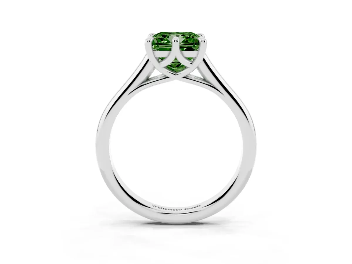 Fancy Green Princess Cut Solitaire Engagement Ring with Six-Prong Setting and Classic Band Silver