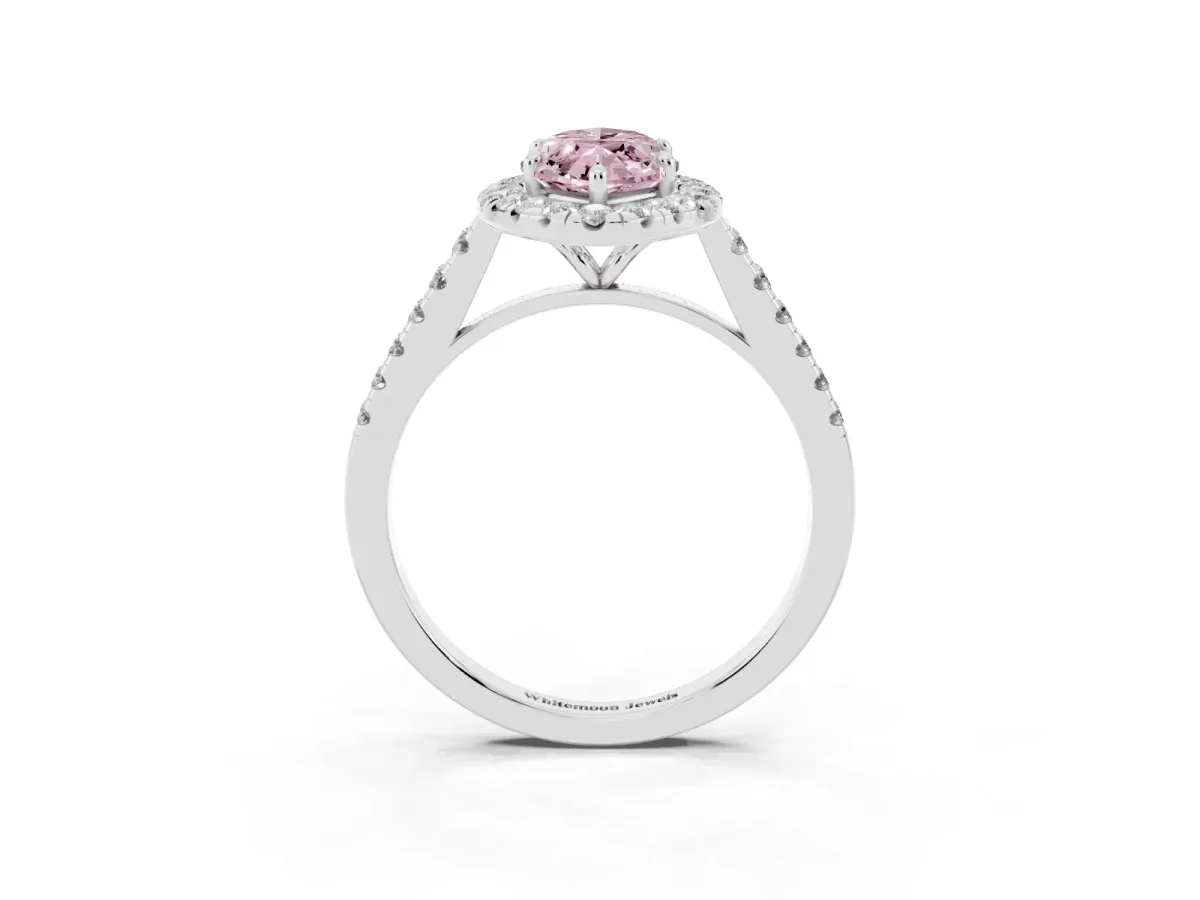 Fancy Pink Marquise Cut Halo Pave Diamond Engagement Ring with Four-Prong Setting Platinum