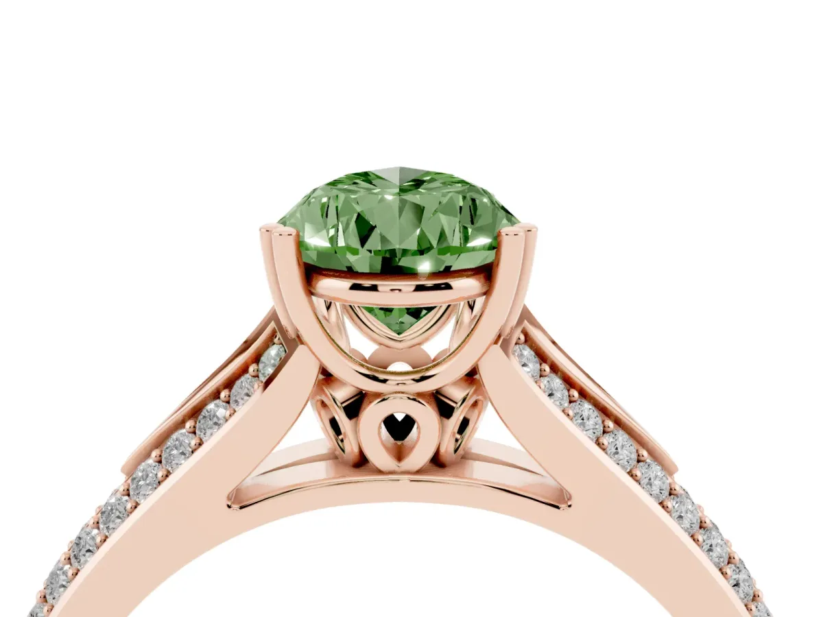 Fancy Green Pear Cut Diamond Split Shank Engagement Ring with Pavé Band Rose gold