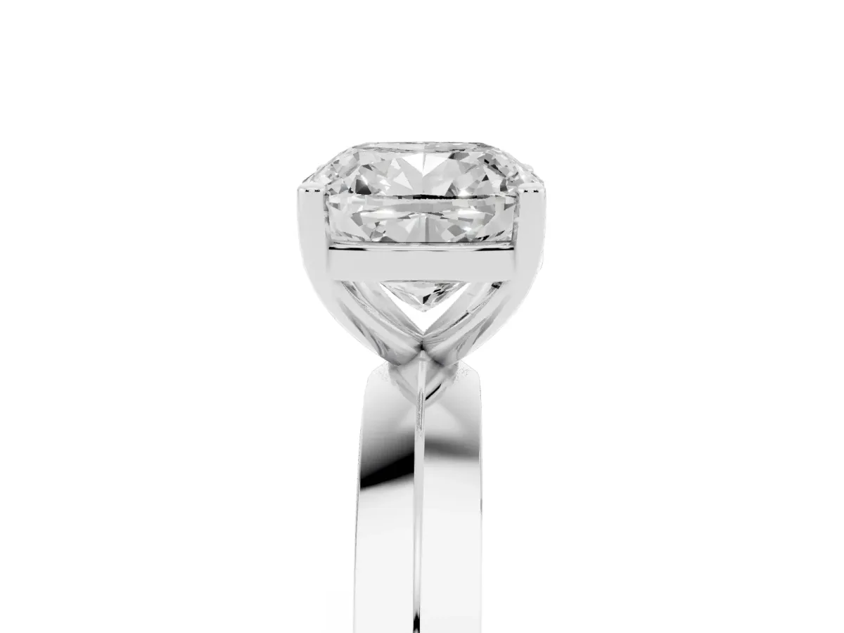 Cushion Cut Cut Solitaire Engagement Ring with Flat Band and Four-Prong Setting Silver