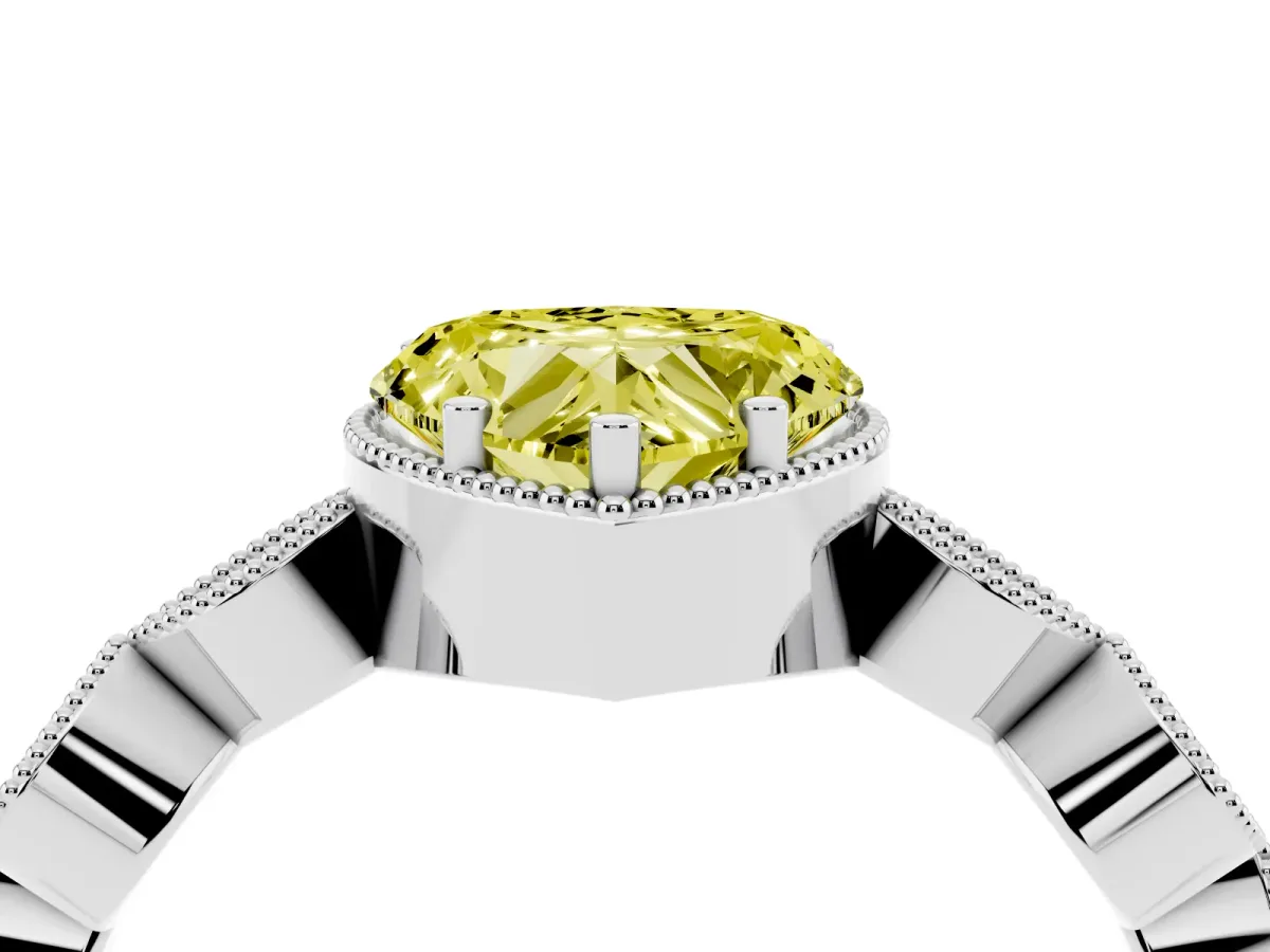 Fancy Yellow Heart Cut Diamond Vintage Milgrain Ring with Round Stations Silver