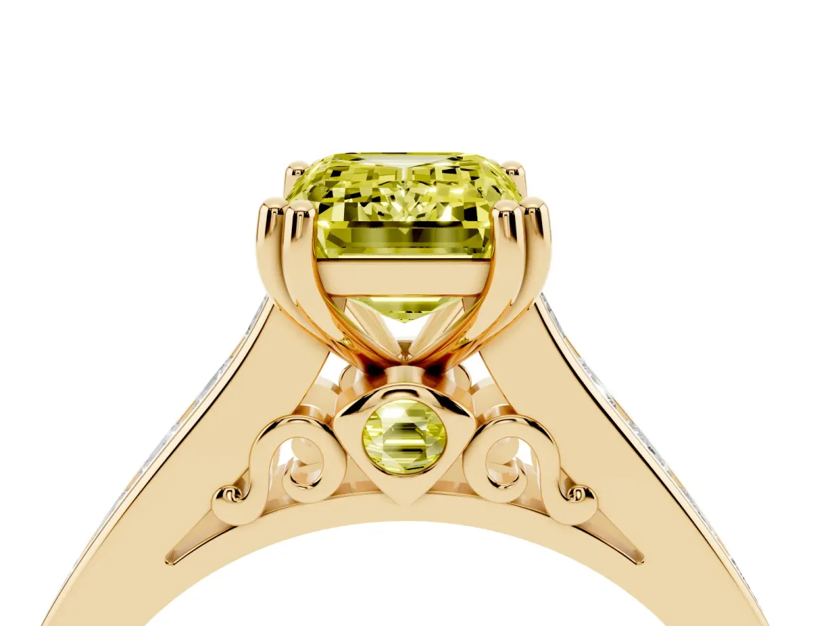 Fancy Yellow Emerald Cut Cut Channel Set Solitaire Engagement Ring with Prong Setting Yellow gold