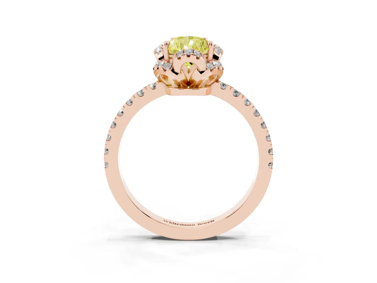 Fancy Yellow Pear Cut Halo Diamond Pave Band Ring with Four-Prong Setting Rose gold