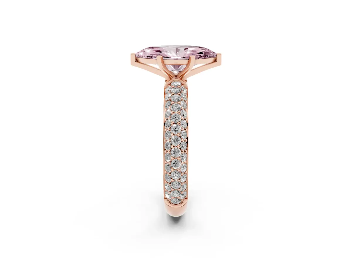 Fancy Pink Marquise Cut Diamond Solitaire Ring with Prong Setting and Pavé Band Rose gold