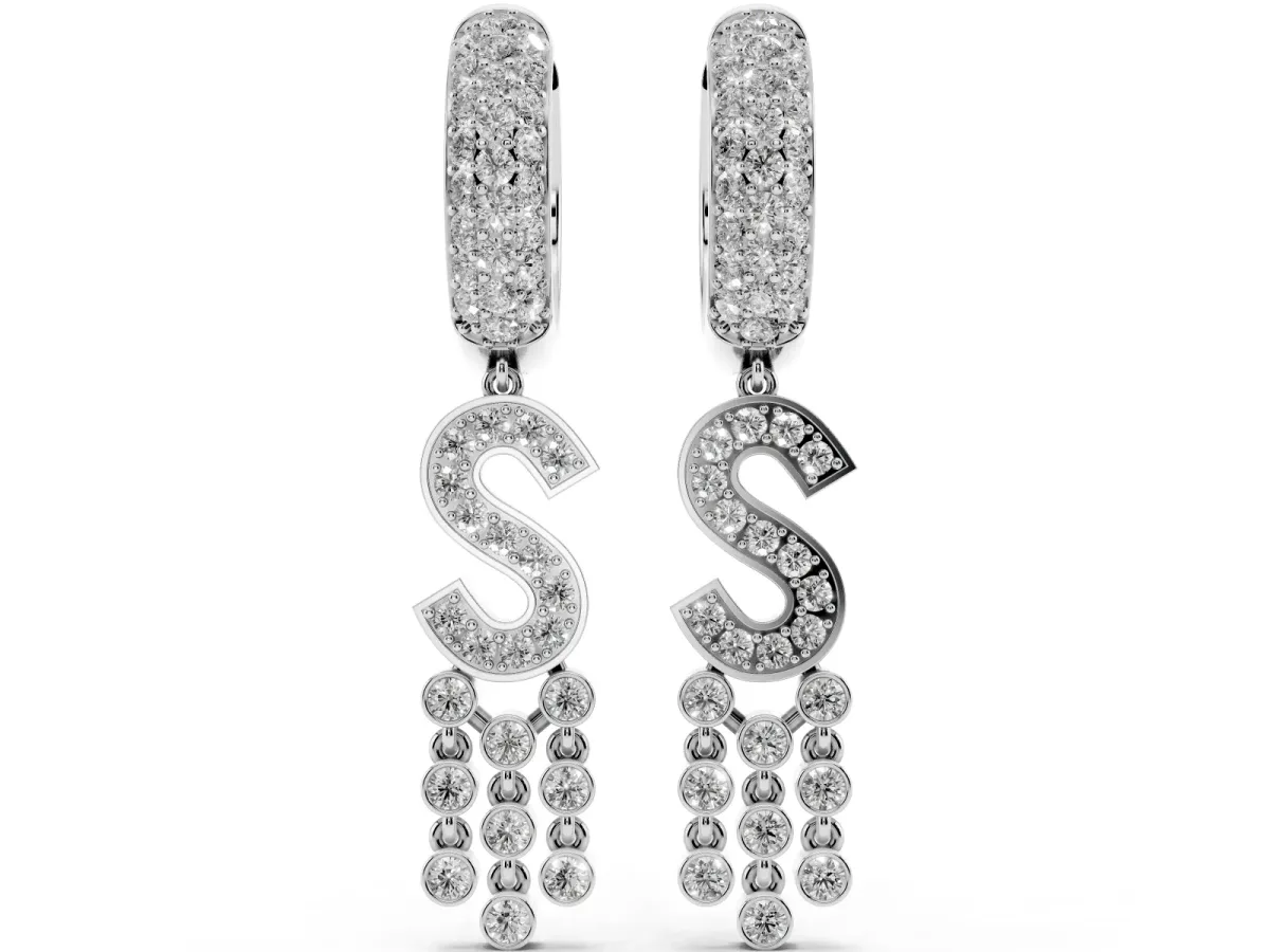 Round Diamond Initial S Huggie Hoop Earrings Silver