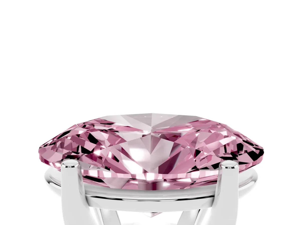 Fancy Pink Oval Cut Cut Diamond Solitaire Engagement Ring with Tapered Plain Band and Four-Prong Setting Silver