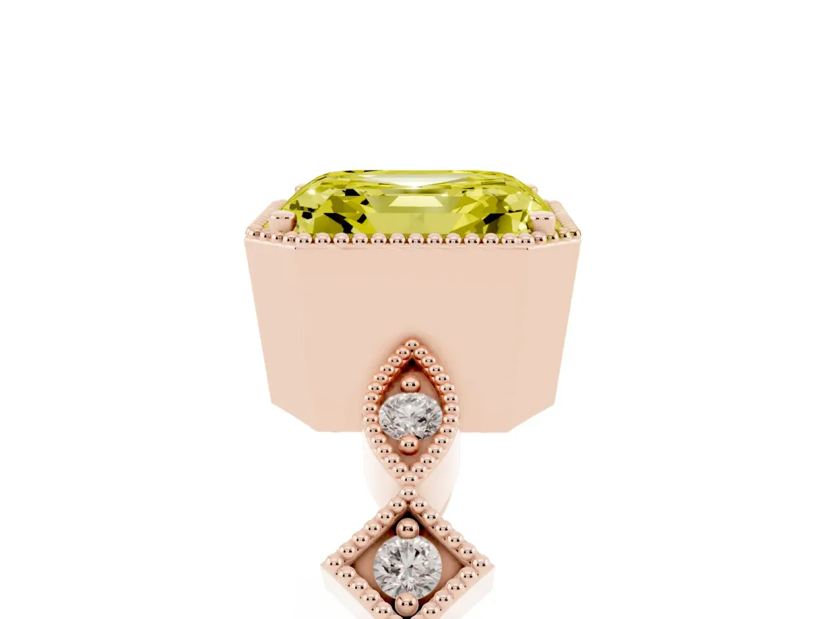 Fancy Yellow Asscher Cut Milgrain Marquise Diamond Twist Band Ring Rose gold