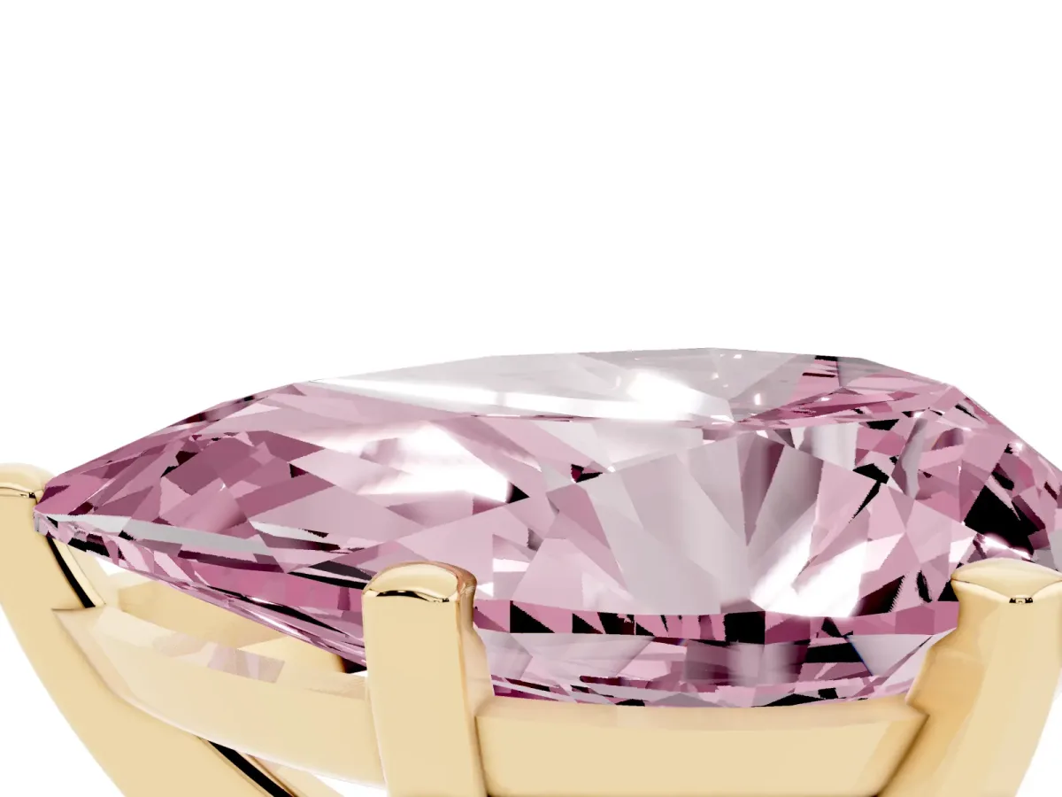 Fancy Pink Pear Cut Diamond Solitaire Ring with Prong Setting and Classic Band Yellow gold