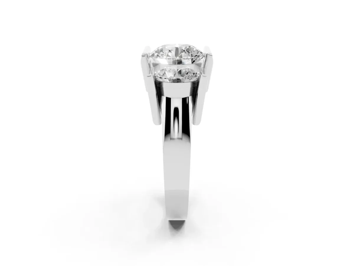 Three Stone Round Cut Cut Channel Set Diamond Ring Silver
