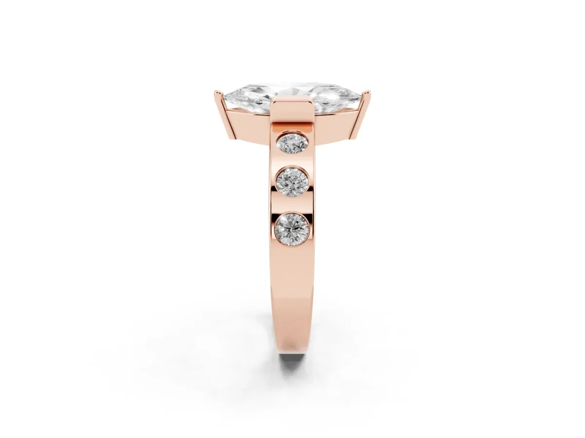 Marquise Cut Brilliant Channel-Set Diamond Ring with Bezel Prong Setting Rose gold