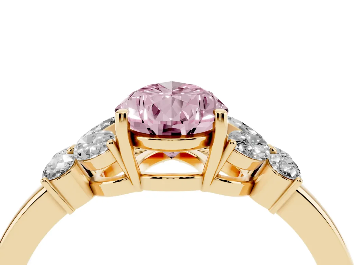 Fancy Pink Pear Cut Cut Solitaire Floral Diamond Ring with Four-Prong Setting Yellow gold