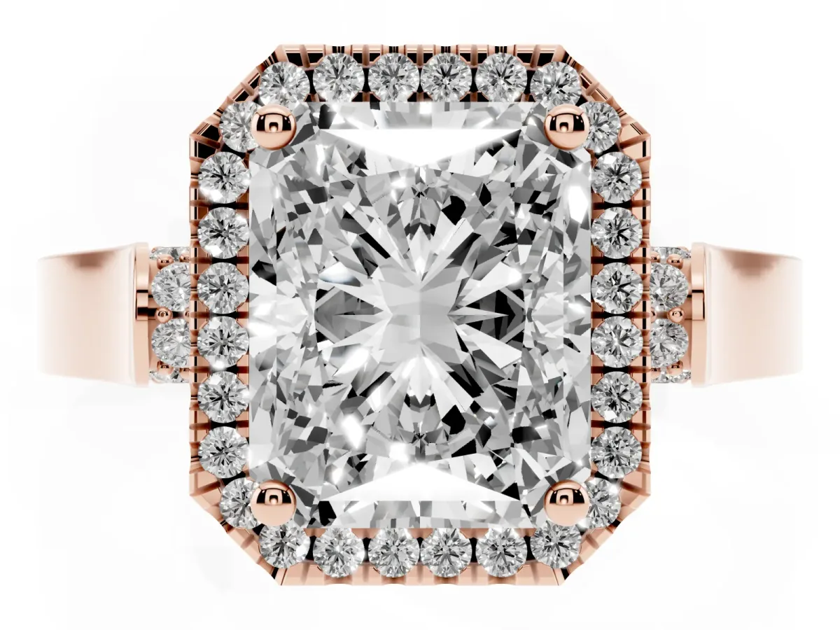 Radiant Cut Halo Pave Split Shank Prong Setting Ring Rose gold