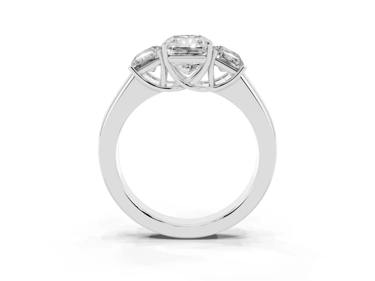 Three-Stone Radiant Cut Cut Diamond Ring with Prong Setting and Classic Band White gold