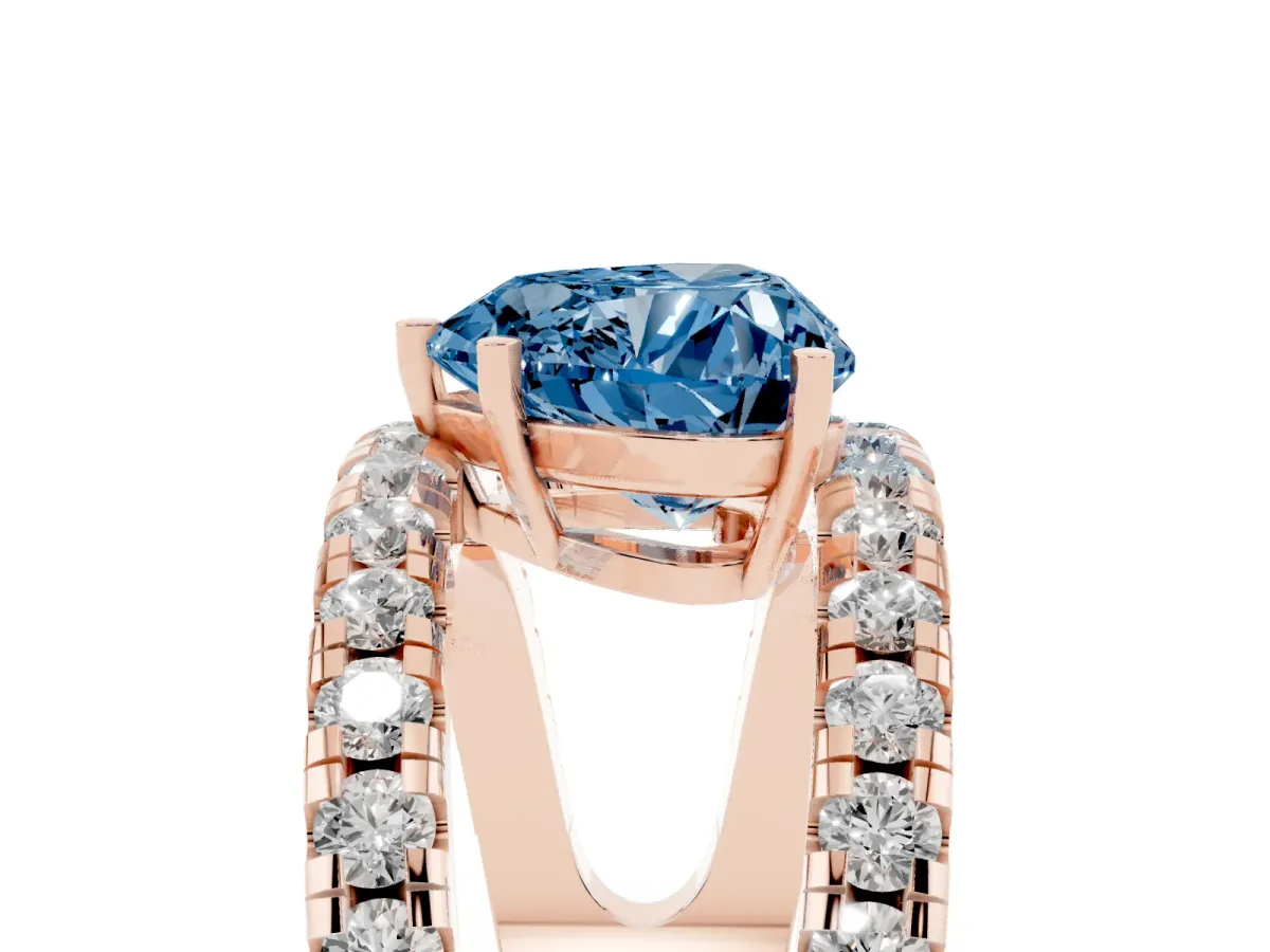 Fancy Blue Heart Cut Solitaire Split Shank Pave Diamond Ring Rose gold