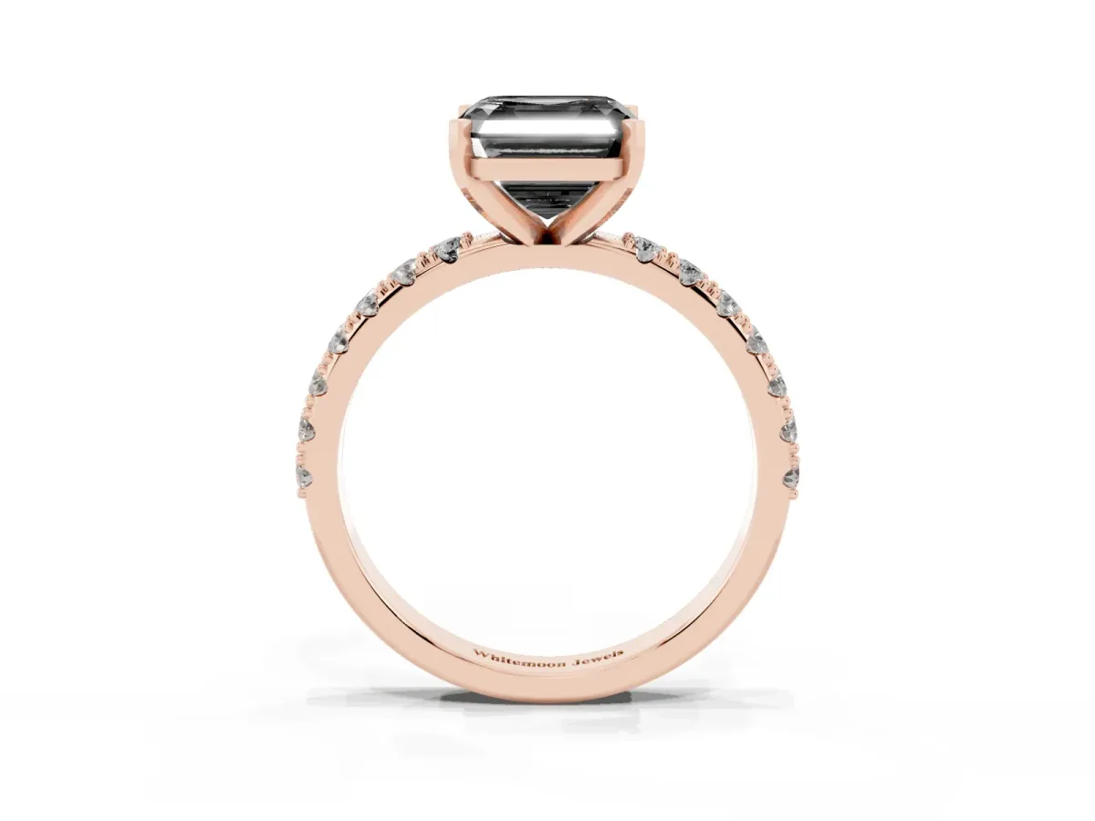 Fancy Black Asscher Cut Diamond Solitaire Pavé Band with Four-Prong Setting Rose gold
