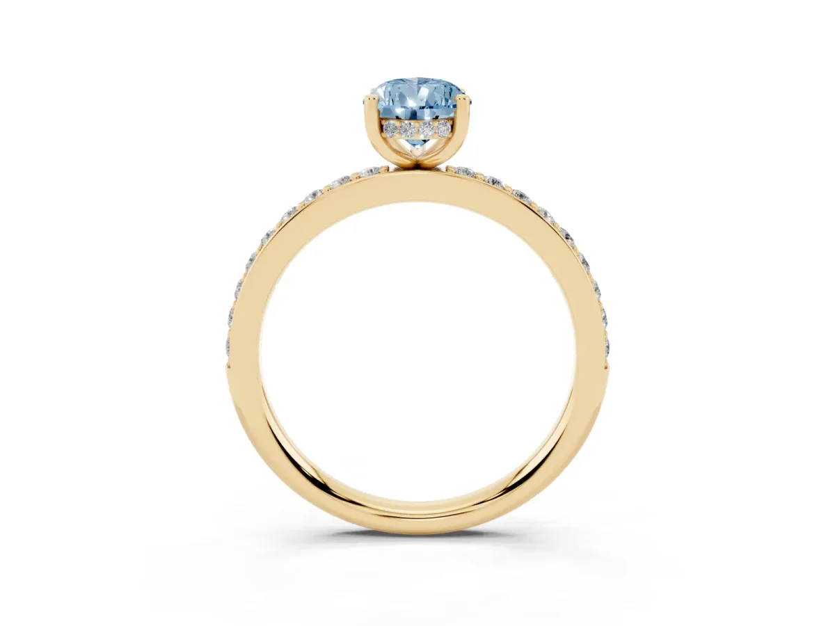 Fancy Blue Pear Cut Cut Diamond Pavé Band Ring with Four-Prong Setting Yellow gold