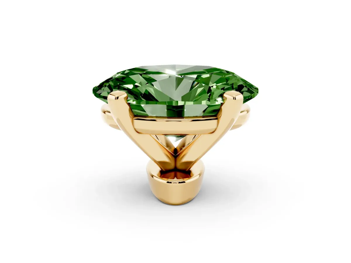 Fancy Green Oval Cut Diamond Solitaire Ring with Prong Setting and Classic Band Yellow gold