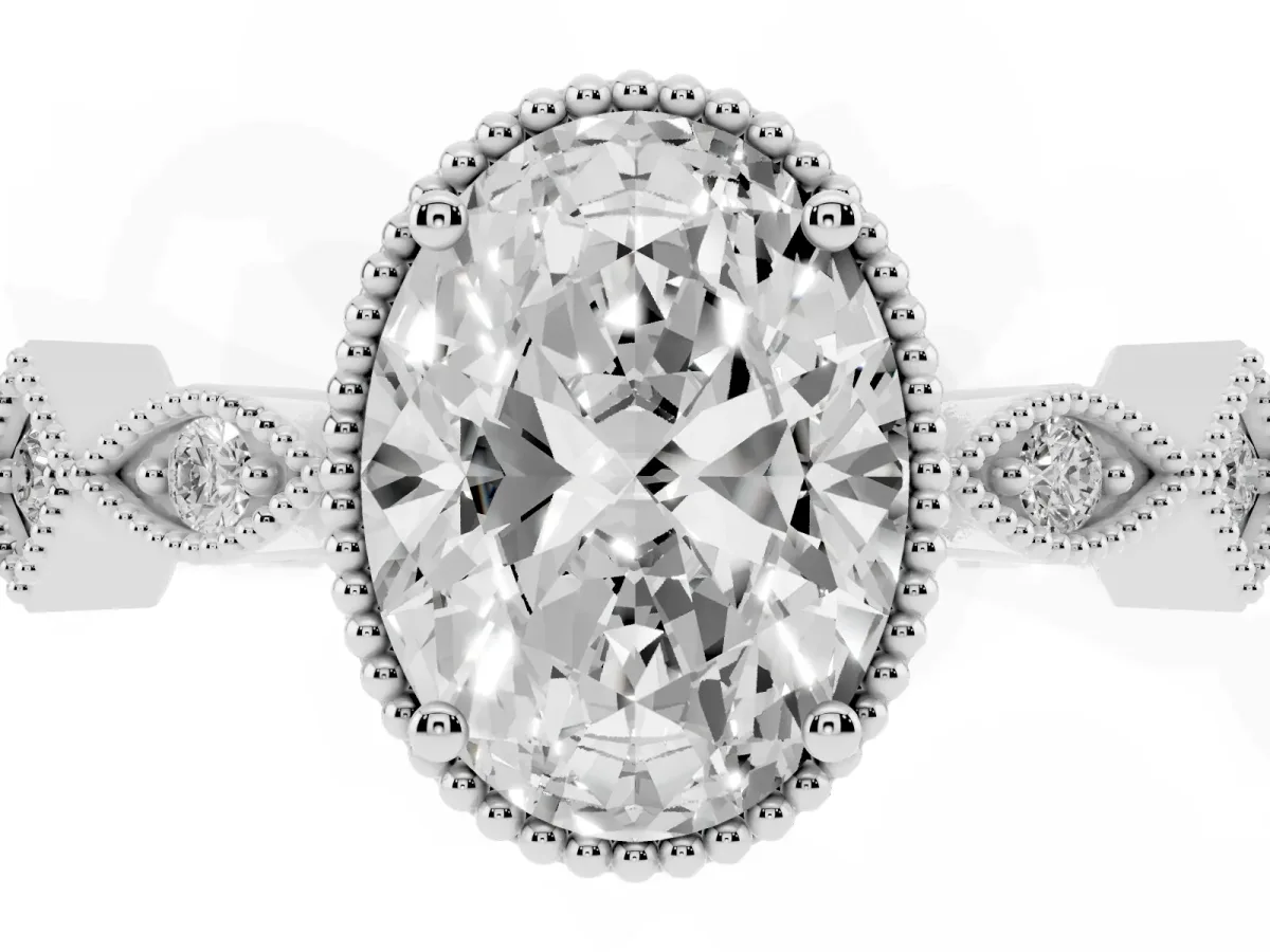 Oval Cut Milgrain Marquise Diamond Twist Band Ring Silver