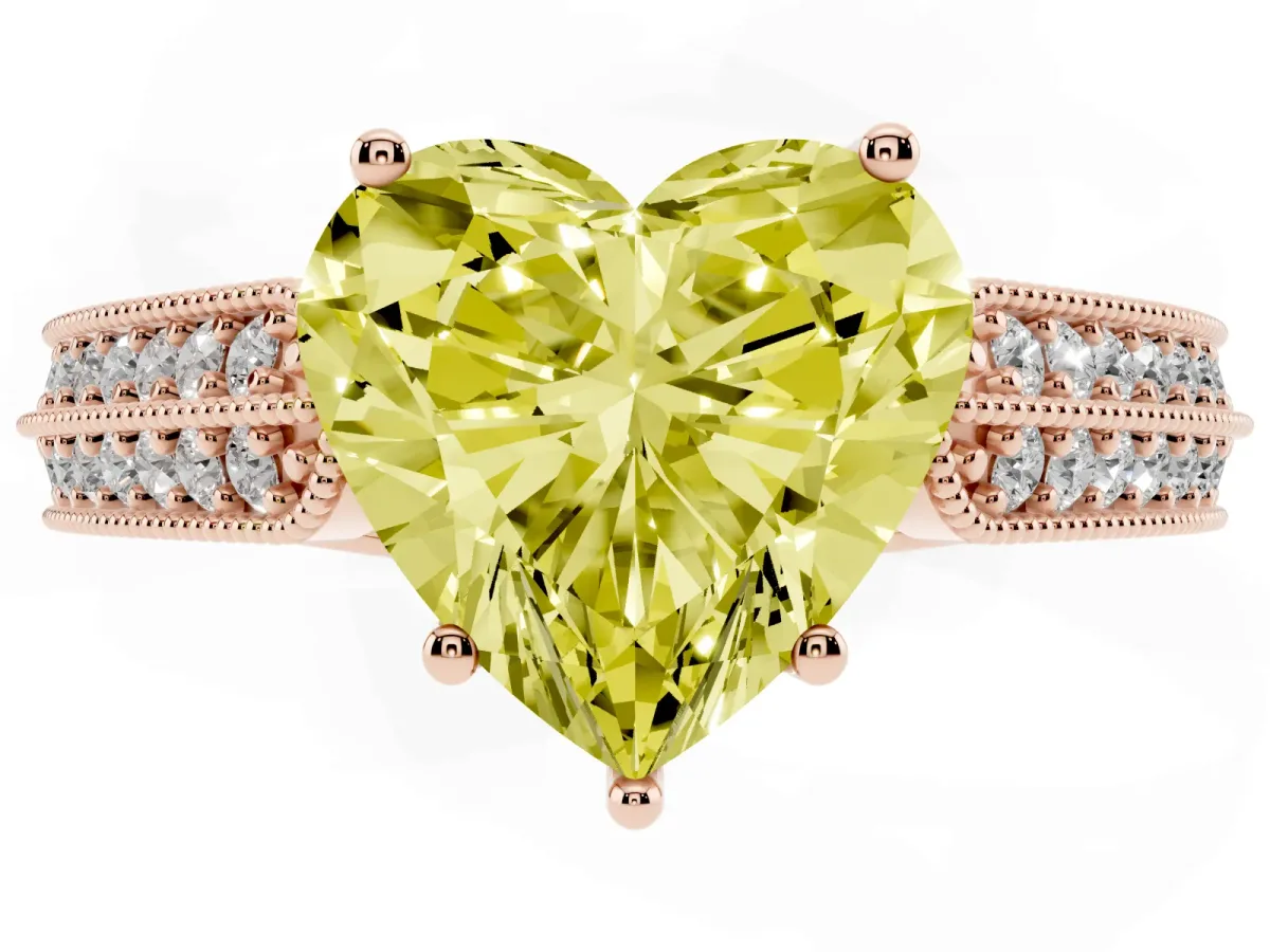 Fancy Yellow Heart Cut Cut Pave Split Shank Engagement Ring with Four-Prong Setting Rose gold