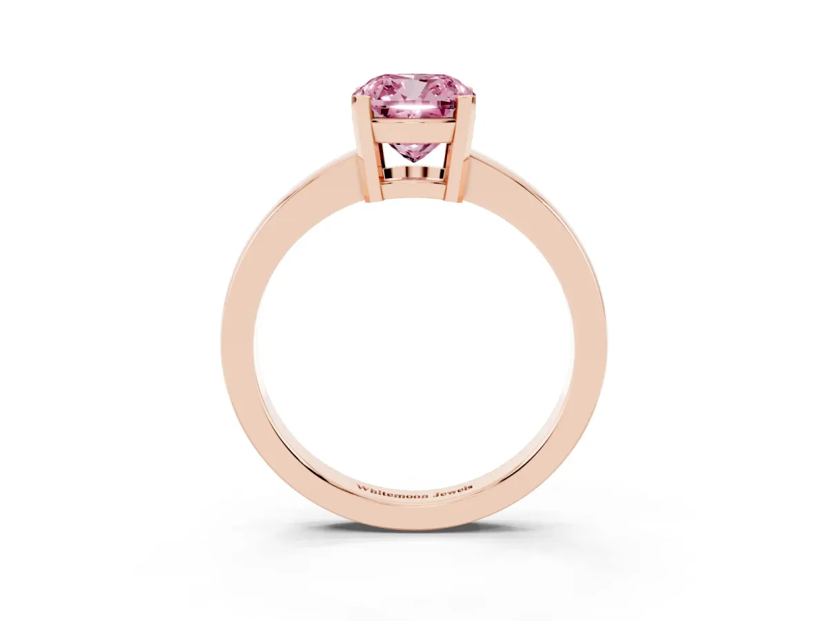 Fancy Pink Cushion Cut Cut Solitaire Ring with Four-Prong Setting and Classic Band Rose gold